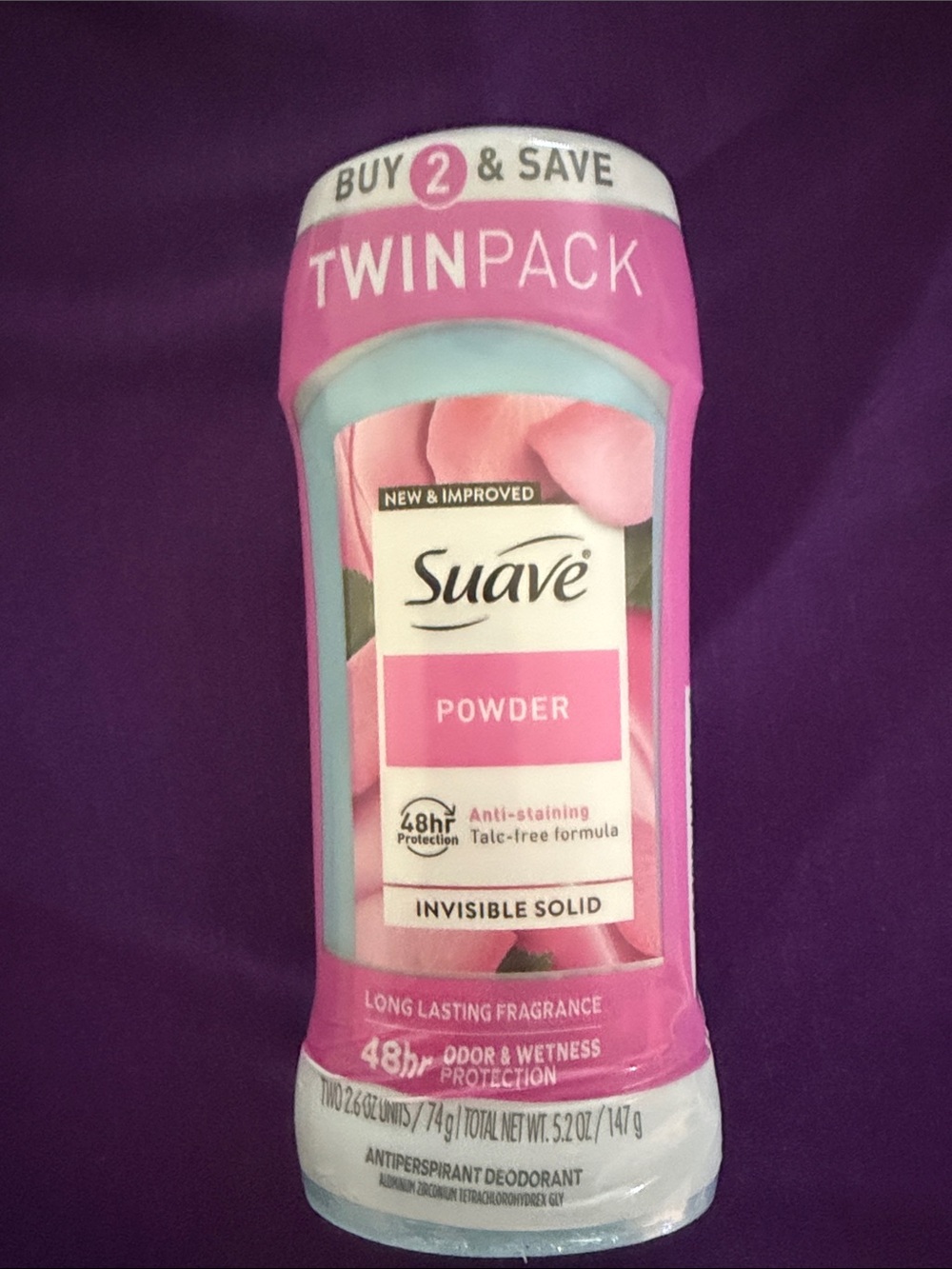 Suave Powder Invisible Solid Antiperspirant Deodorant - Pink